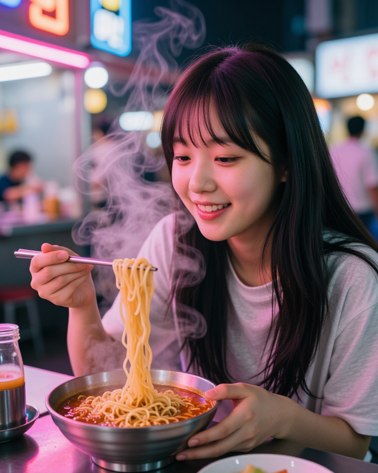밤거리의 따뜻한 라면 한 그릇